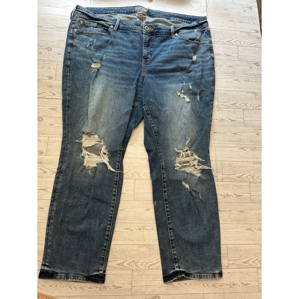 Torrid Boyfriend Straight Jeans Women 22S Blue Distressed Grunge Streetwear